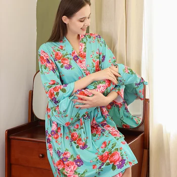 החדש של נשים בהריון פיג ' מה מודפס שמיכת תינוק שיער קאפ בחיתולים שמלת 4 חלקים לידה נשים מזדמנים הביתה ללבוש.