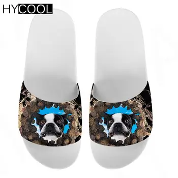 HYCOOL בוסטון טרייר תבנית נשים נעלי בית סנדלים לגברים קיץ חוף נעלי נשים 2020 שקופית כפכפים