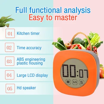 תצוגת LCD גדולה עם מסך מגע במטבח טיימר 0-99 דקות 59 שניות שעון/שעון תזמון/הספירה לאחור HD רמקול דיוק זמן בישול