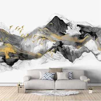 wellyu אישית גדולה ציורי אופנה לשיפור הבית ציפורים חדשים סינית מופשטת הזהב דיו נוף הטלוויזיה רקע קיר