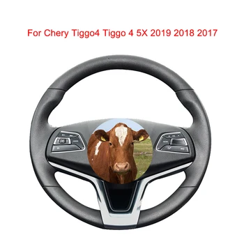 DIY עור פרה המכונית כיסוי גלגל הגה מקורי מותאם אישית שחור היגוי לסיומה, Chery Tiggo4 Tiggo 4 5X 2019 2018 2017