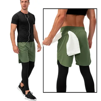מנהל מכנסי גברים אלסטי לנשימה 2in1 אימון מכנסיים כושר קרסול-אורך המכנסיים ייבוש מהיר חותלות חיצונית אימון צמודים