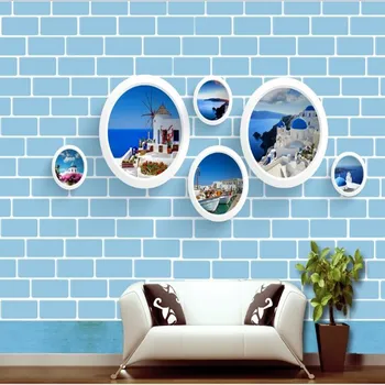 wellyu מותאם אישית גדול פרסקו כחול בסגנון ים תיכוני קיר רקע קיר טפט הנייר דה parede פארא-קוורטו.