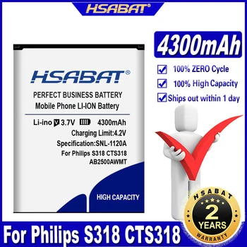 HSABAT AB2500AWMT 4300mAh סוללה עבור Philips S318 CTS318 החלפת קיבולת גבוהה נייד טלפון סוללה ~ במלאי