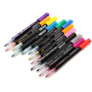 8 צבעים כפול קו המתאר אמנות העט מתכתי DIY גרפיטי מדגיש עט סימון על ציור כתיבה וציוד לבית הספר