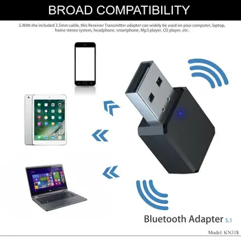 Kn318 Bluetooth Audio מקלט משדר Bluetooth Aux Usb מתאם Kn318 Bluetooth 5.1 מוסיקה הידיים שיחה חינם שמע לרכב