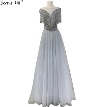 שלווה היל גריי קו סקסי שמלות ערב 2023 חרוזים ציצית שרוולים קצרים לבוש רשמי עיצוב LA70714