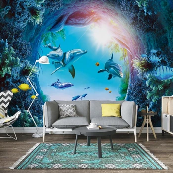 wellyu טפט על קירות 3 d 3D מתחת למים העולם דולפין רקע ציורי קיר טפט טפטים לסלון