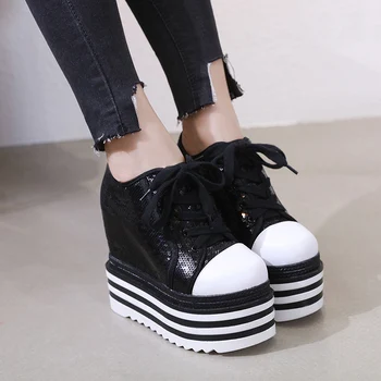 2022 אישה חדשה האביב טריז מגפי עור PU Harajuku נעליים צבעוניות בלינג חורף מגפי קרסול 14CM עם עקבים גבוהים נעלי ספורט פלטפורמה