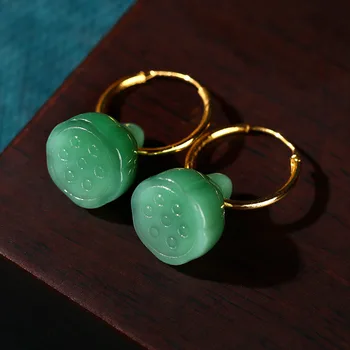 סין-שיק עתיק ירוק לוטוס עגילים לנשים Cosplay מסיבה פשוטה תכשיטים יום הולדת Cheongsam מתנה Aretes דה ג ' ייד
