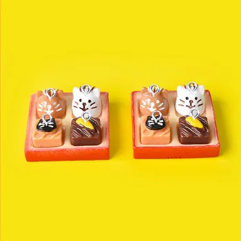 10Pcs יפנית חמוד חתול מזל שוקולד בנטו שרף קסמי תליון עבור התכשיטים DIY עגיל שרשרת מפתחות אביזרים