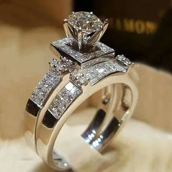 SODROV רומנטית קלאסית ברור זירקון אירוסין טבעות נישואין לנשים, תכשיטים, ערכות טבעת