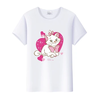 Kpop אופנה דיסני מארי חתול מצויר אוהב אישה Tees 2023 קיץ חולצות שרוול קצר חולצות בנות מנופחים בגדים Mens חולצות.
