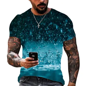 החולצות של גברים גיאומטריות 3d טיפות מים להדפיס את הקיץ אופנה O-צוואר רופף קצר חולצות עם שרוולים מנופחים מזדמן חולצות טי לגברים