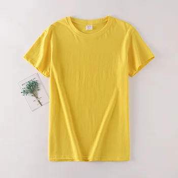 Zuolunouba הקיץ Tees חופשי שטחי כותנה 100% נשים חולצה צהובה Harajuku צבע אחיד לכל היותר נשי שרוול קצר