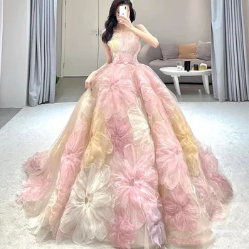2023 האביב החדש פשוט חותמת שמלת הכלה סטרפלס צבעוני פרח שמלת הכלה לטאטא הזנב מפלגה שמלת נשף Vestido De Noiva