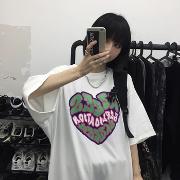 מכתב אהבה להדפיס חולצת טי הנשי קוריאני Harajuku נשים חולצות לכל היותר יפנית Kawaii בנות Ulzzang חמוד בגדי נשים