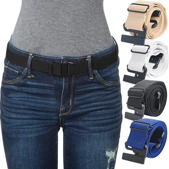 חגורות לנשים מתכוונן מתיחה אלסטית חגורת לא להראות שטוח אבזם Non-להחליק בחזרה חגורת המותניים על ג ' ינס Ceinture פאטאל Pasek