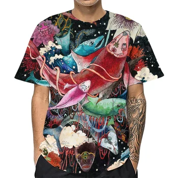 HX אופנה, Mens חולצות יפן אמנות חיה קוי פרחים 3D מודפסים, חולצות קיץ, שרוול קצר Tees היפ הופ לכל היותר Dropshipping