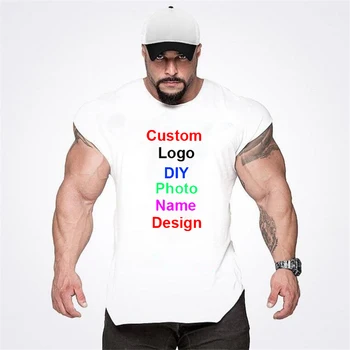 שלך למותג עיצוב לוגו/תמונה מותאמת אישית Mens DIY כותנה גופייה פיתוח גוף ללא שרוולים חולצת כושר, אימון כושר בגדים