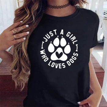 אופנה הקיץ רק בחורה אוהבת כלבים מודפס של גברים ונשים חולצת שרוול קצר O-צוואר רופף של נשים חולצה העליון בגדים