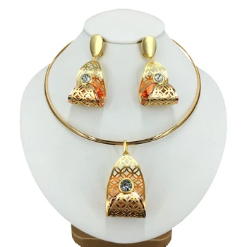 אופנה נשים קולר שרשרת גדולה עם תליון עגילים להגדיר דובאי מצופה זהב עיצוב ייחודי צבעוני תכשיטים FHK15296
