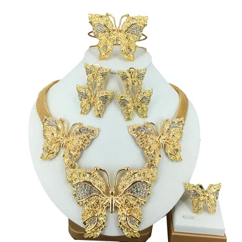 ניגריה גדול תליון פרפר בסדר תכשיטים איטלקי דובאי מצופה זהב תכשיטי סטים לנשים אמא מסיבת יום הולדת מתנה FHK14599