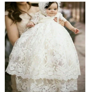 מקסים, חצי שרוול בחורה לבנה שמלות טבילת תינוק ילדה ביגוד 1 שנה מסיבת יום הולדת תינוק בגד ההטבלה