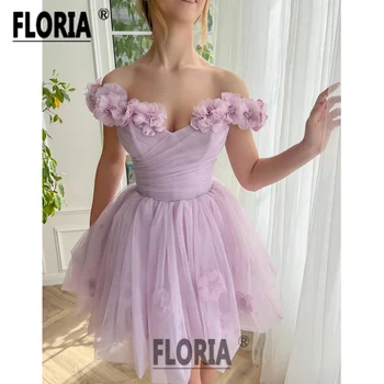די ורוד שמלות לנשף קצרות לנשים 2023 תחרה פרחים 3D אפליקציות טול מיני קוקטייל שמלת מסיבת יום הולדת סיום הלימודים.