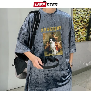 LAPPSTER קוריאני אופנה משי חולצות 2023 יעל Y2k Harajuku מנופחים שחור חולצות וינטג ' אופנת רחוב יפנית קרח Tees