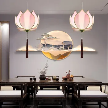 לוטוס בד מלאכת תליית מנורה התה מסעדה במעבר מקדש בודהיסטי אולם זן צבע לוטוס המנורה