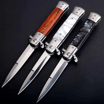 איכות גבוהה סכינים החדש קיפול להב הסכין קשיות גבוהה להב ידית עץ קמפינג סכין חיצוני נירוסטה סכינים כלי