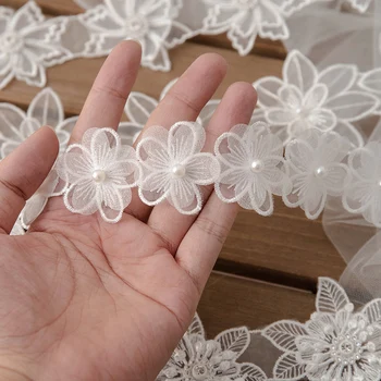 3Meter/הרבה בד אמנות 3D מסמר חרוזים DIY פרח שמלת בד דקורטיביים יד תחרה לקצץ תיקון בגדים ואביזרים