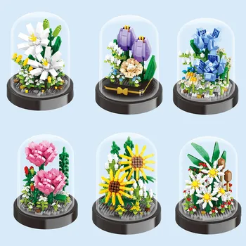 2022 העיר צמחים בשרניים פרחים עציצים הבוטני אוסף עם כיסוי אבק מיני אבני בניין לבנים צעצועים לילדים