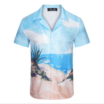 גברים כותנה, חולצות שמלת החוף הוואי סגנון הדפס שרוול קצר Camisas Masculina מקרית Slim Fit Mens עסקים החולצה 101663