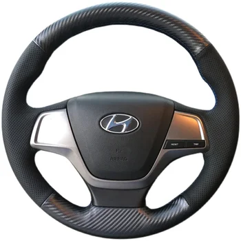 עבור Hyundai ורנה ELANTRA MISTRA סונטה צ ' לסטה IX25 DIY מותאם אישית סיבי פחמן עור יד תפור כיסוי גלגל הגה המכונית הפנים