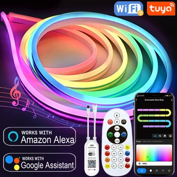 12V רצועת LED אורות ניאון Tuya חכם החיים WiFi Bluetooth RGBIC ניאון אורות חבל עיצוב חדר אלקסה הבית של Google fita דה led