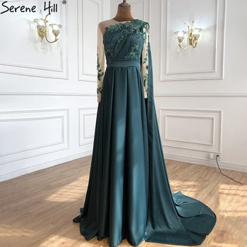 Serene Hill דובאי ירוק O-צוואר חרוזים המוסלמים שמלת ערב לנשים 2023 קו סאטן עם שרוולים ארוכים רשמי שמלת מסיבת CLA70505