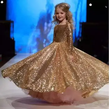 לילדים שמלות מפלגה שמלת כלה מהממת זהב נצנצים ילדים תחרות שמלת בנות שמלת נסיכה פעוטה בגדים
