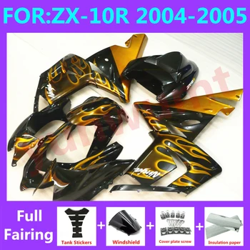 חדש ABS כל אופנוע Fairings טנק ערכת הכיסוי עבור נינג ' ה ZX-10R ZX10R zx 10r 2004 2005 04 05 כושר fairing להגדיר זהב להבה