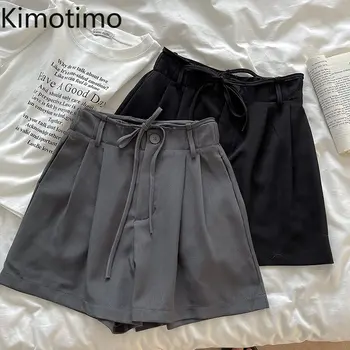 Kimotimo נשים מכנסיים קצרים 2023 הקיץ תחבושת אלסטית במותניים עם קפלים מזדמן רחב הרגל מכנסיים קצרים קוריאנית שיק מוצק כל להתאים את הבגדים