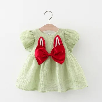 אופנה בנות מתוקות בגדי ילדים שמלת נסיכת הקיץ תינוק תינוקות שרוול קצר הקשת שמלות ערב Vestidos ADK2597