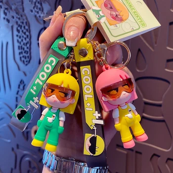 מגמה משחק יפה ילדה מגניב בובת מחזיק מפתחות עבור נשים חמוד פאנק צבע השיער רחוב סרבלים ילדה מפתחות המכונית תליון תיק מתנה