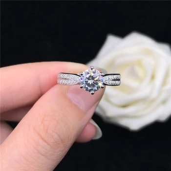 18K זהב לבן טבעת 2CT טבעי Moissanite יהלום נשים טבעת אירוסין מבטיח תכשיטים את הטבעת על הגברת החתונה