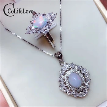 CoLife תכשיטים וינטג ' כסף תכשיטי אופל להגדיר עבור מסיבת טבעי אופל טבעת, תליון אופנה 925 תכשיטי כסף