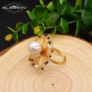 GLSEEVO טבעי בעבודת יד בסגנון הבארוק מים מתוקים פרל הטבעת לנשים מסיבת חתונה להתאמה אישית טבעת אירוסין תכשיטים יפים GR0220