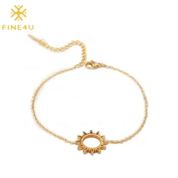 FINE4U B169 נירוסטה השמש פרח קסמי צמיד זהב צבע קישור שרשרת צמידים לנשים ילדה ידידות מתנות