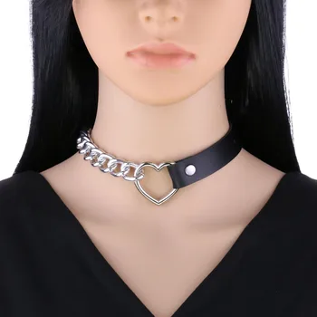 עור שחור לב קולר קולר שרשרת, שרשראות לנשים בנות חמוד תכשיטים הצוואר גותי אביזרים