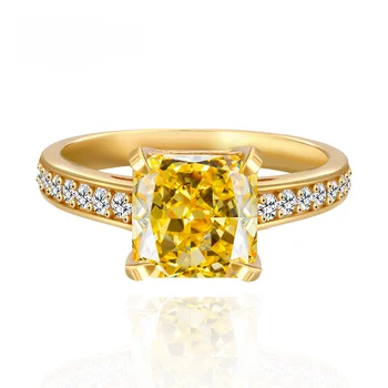 S925 כסף סטרלינג קרח פרח לחתוך טבעת פחמן גבוהה יהלום אווז צהוב יהלום מרובע טבעת אור תכשיטי יוקרה ידני