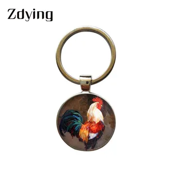 Zdying חיות ציור שמן זכוכית דפוס קבושון מחזיק מפתחות ציפורים עופות פוקס נמר Keyrings מפתח טבעת מחזיק תליון מתנה PT02